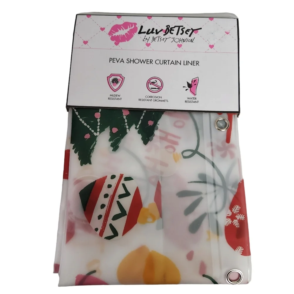 LUV Betsey Johnson Shower Curtain Liner Christmas Tree Christmas Ornaments
